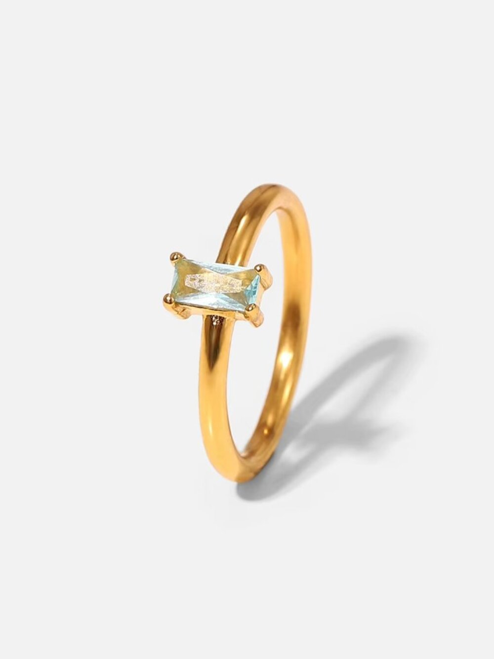 18k Gold Plated Aquamarine Gemstone RIng Stainless Steel Dainty Feminine Jewelry